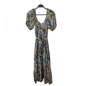 Dress Forum LA Floral Puff Sleeve Cottagecore Tie Waist Midi Dress Size Small